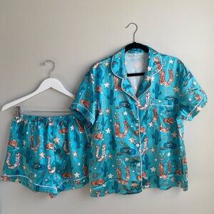 Cozy Satin Western- Blue Pajama Set